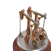 3d metal dynamic double-head oil pumping unit model, vintage gear-driven oilfield machinery with glass cover & wood base (finished)
