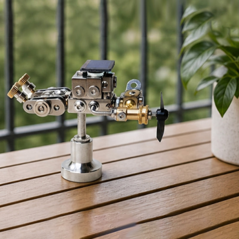 solar powered steampunk robot metal mechanical model, rotating stem educational desktop decor (lying version)