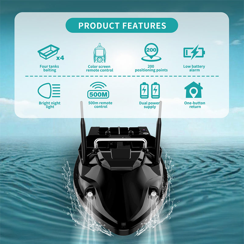 v803 rc bait boat - 4-compartment, dual antenna, 4 fishing zones, 200 waypoints