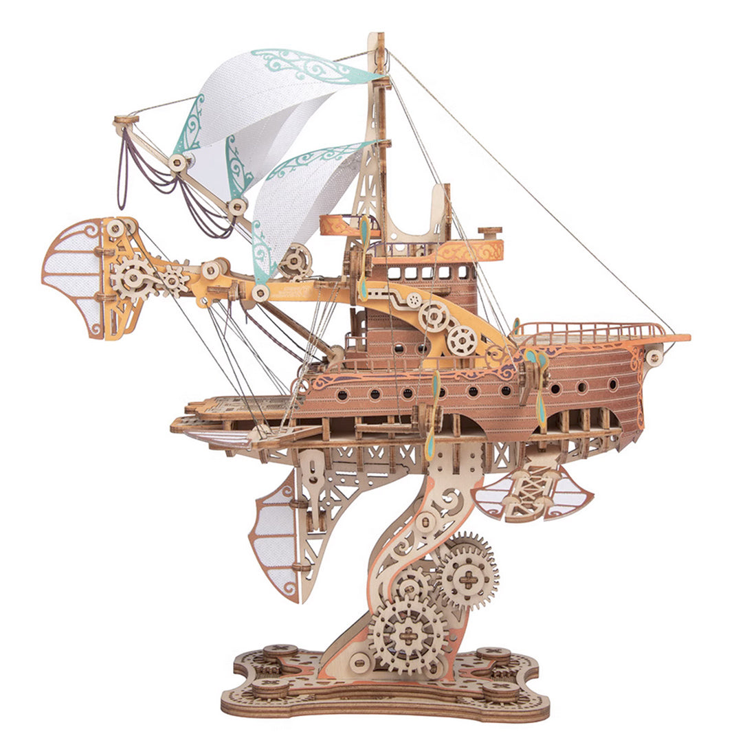 船　ハンドメイド 3D Wooden Steampunk Puzzle Toy Model DIY Fantasy Spaceship