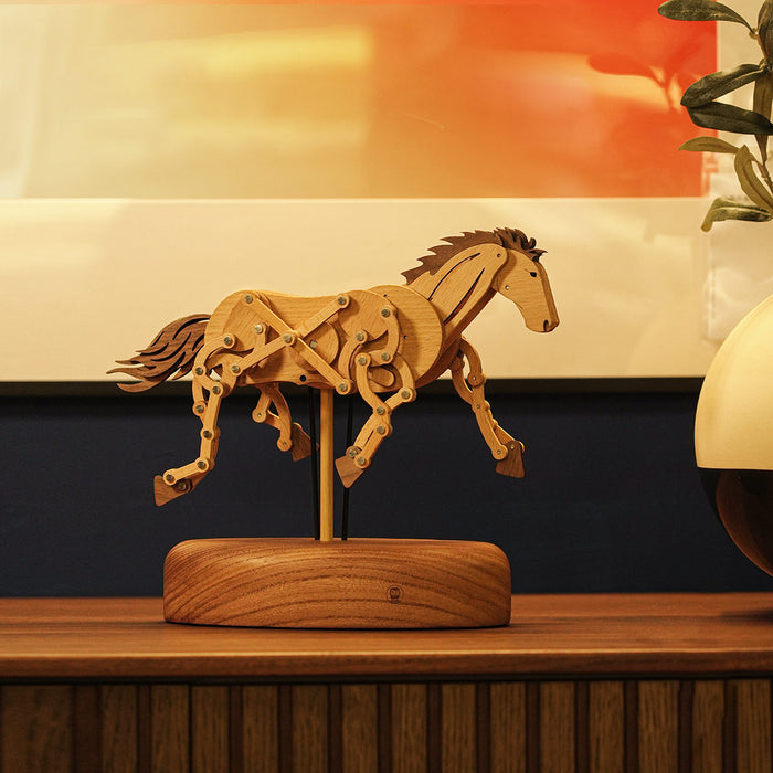 wooden qianli horse dynamic model - desktop stress relief display (non-music box)