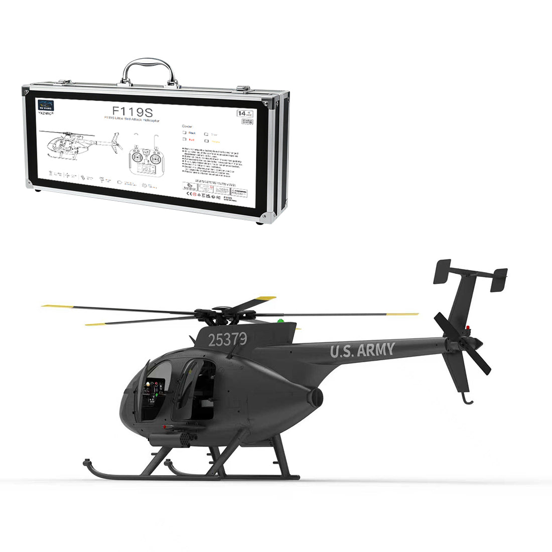 YU XIANG F119S MD500 1/16 Scale 250-Class RC Little Bird Helicopter – Flybarless 2.4G 9CH RTF Model with 6G/3D Flight Modes