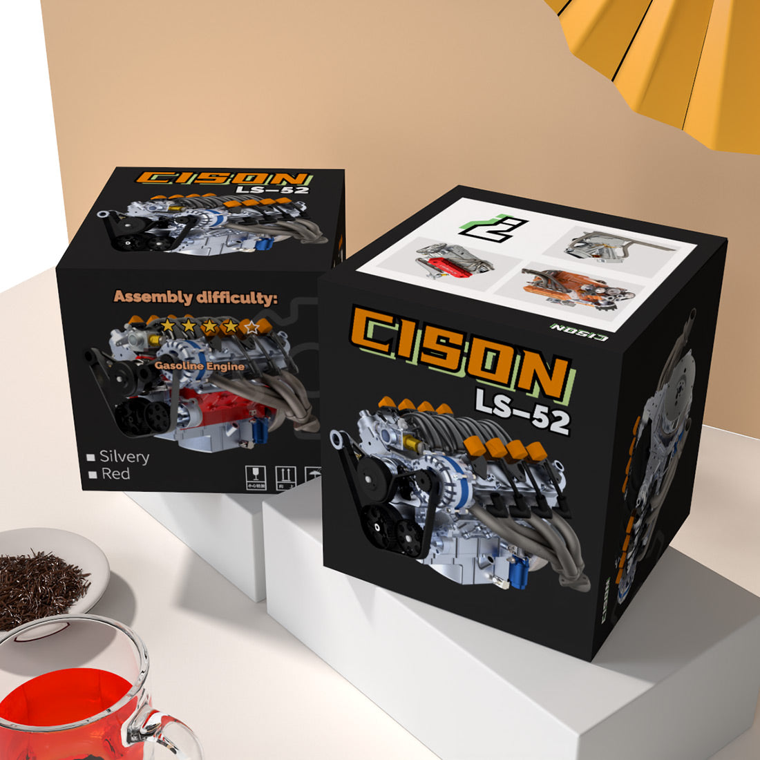 CISON V8 Engine LS-52 Small-block 52CC 1/5 Water-Cooled 4-Stroke 8-Cylinder Gasoline Engine Internal Combustion V8 Engine Model Kit that Works - EngineDIY