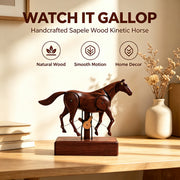 wooden mechanical horse automaton model, handcrafted dynamic horse sculpture with moving limbs & tail, desktop art decor (assembled)