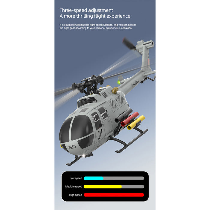 rc era c186s bo105 1/48 scale 2.4g 6ch single-rotor flybarless realistic intelligent rc helicopter model with barometric altitude hold, optical flow positioning, one-key tol & missile mounting rack (rtf)