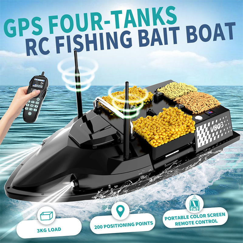 v803 rc bait boat - 4-compartment, dual antenna, 4 fishing zones, 200 waypoints