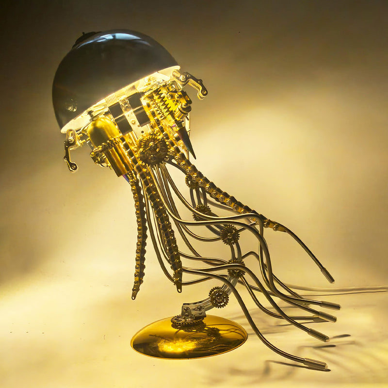3d metal mechanical jellyfish model kit – diy steampunk assembly with usb warm light desk lamp for desktop display (800+pcs)