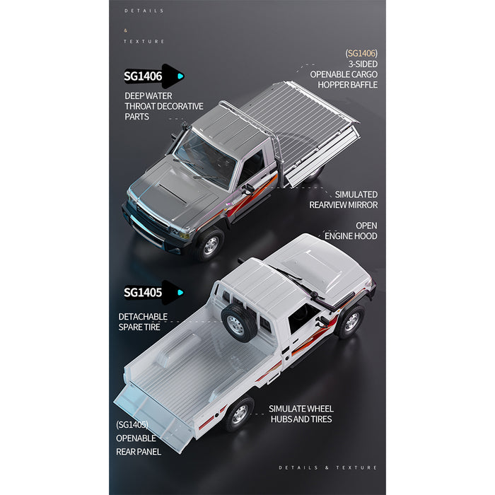 1/14 scale 2.4g full-proportional rc pickup truck with independent suspension and adjustable gear settings