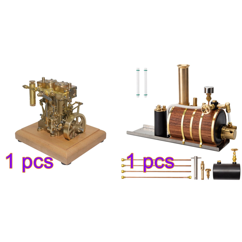 3.7CC Retro Vertical 2-cylinder Reciprocating Double-acting Model Steam Engine with 200ml Steam Boiler - EngineDIY