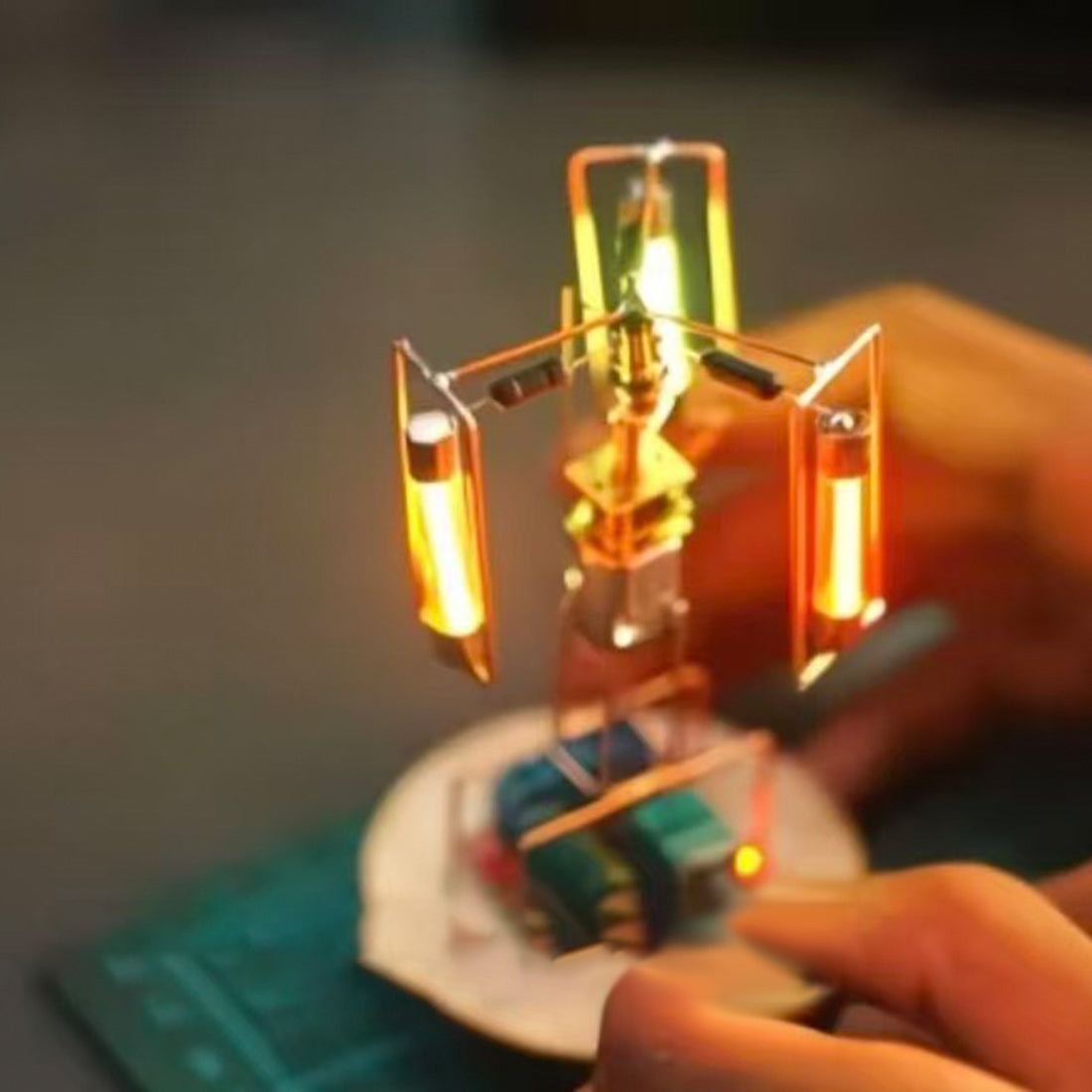 Solar Metal Wire Satellite Rotating LED Light Tower DIY Electronic Scu ...