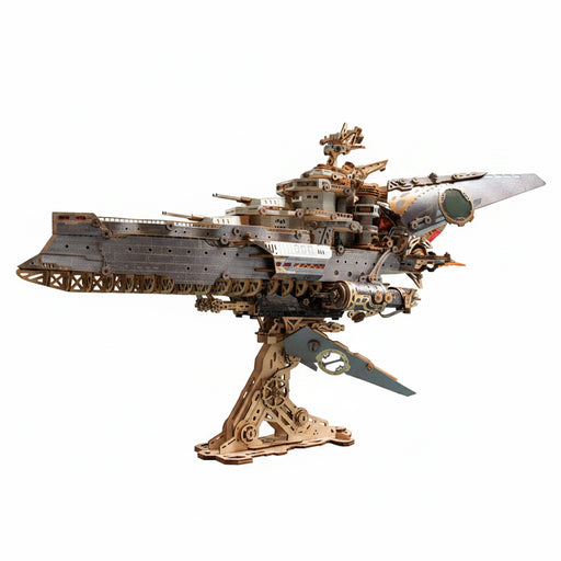 3d wooden mechanical space battleship model kit, vintage industrial style collectible display (912pcs)