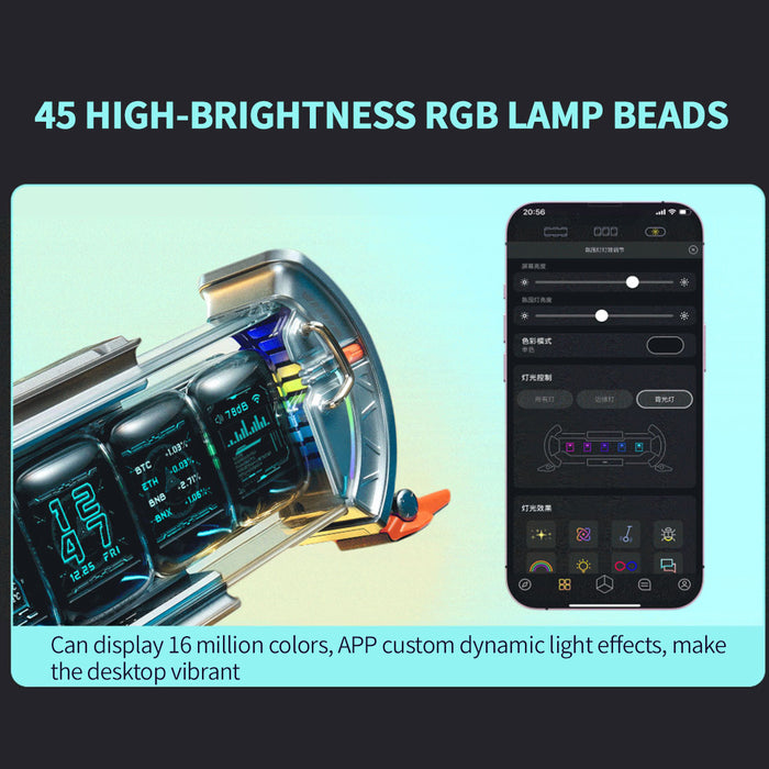 cyberpunk nixie tube clock - diy screen with neon lighting effects, customizable digital desk decor, unique tech gift