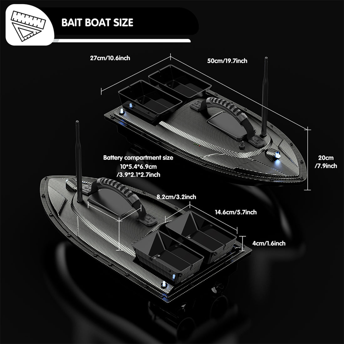 V070 GPS RC BAIT BOAT – 12000MAH, 500M RANGE, 1.5KG DUAL-HOPPER, 40 WAYPOINTS