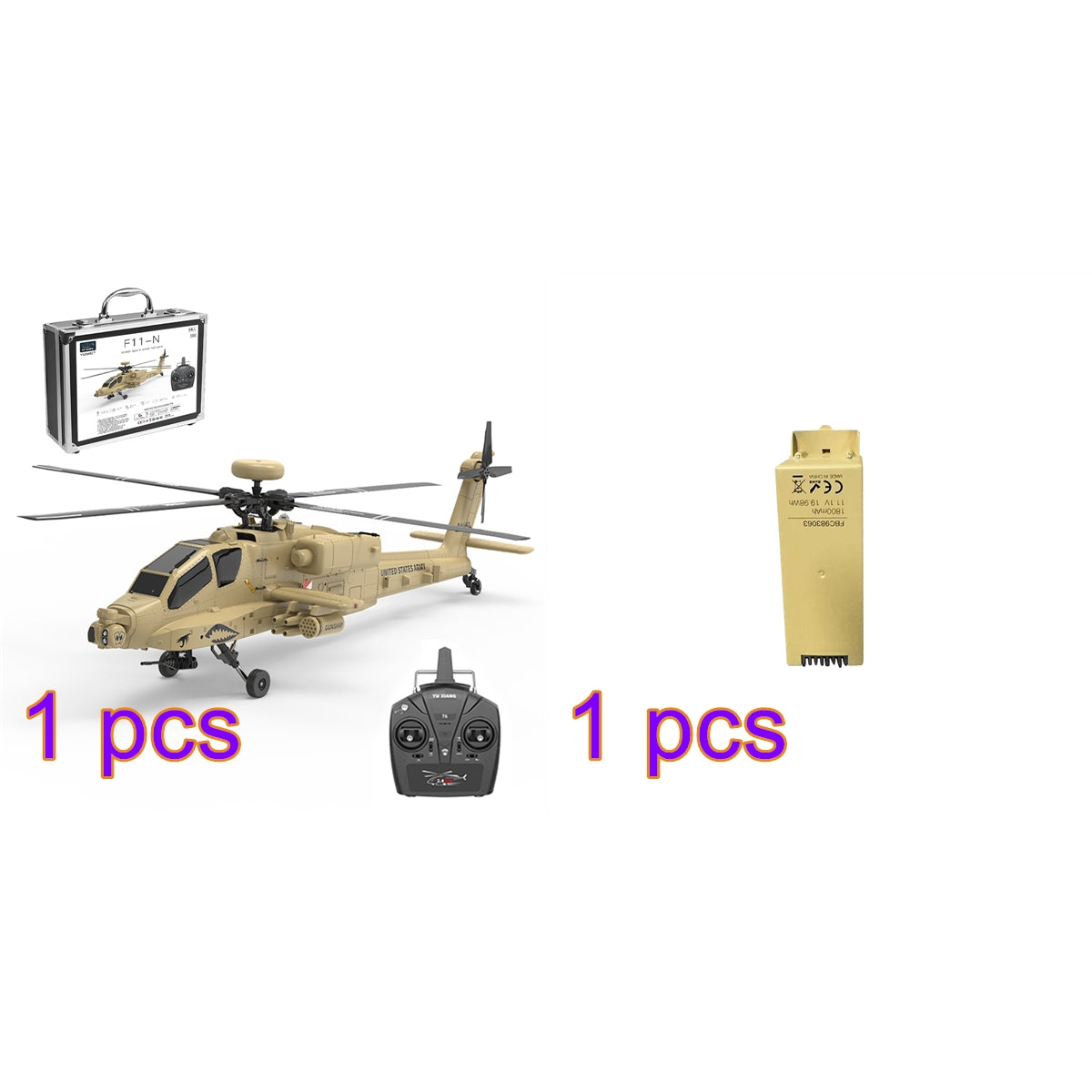 WOLFBUSH & YU XIANG F11-N AH64 Apache RC Helicopter – 1/32 Scale 2.4G 6CH Coaxial Dual Rotor with Optical Flow Altitude Hold