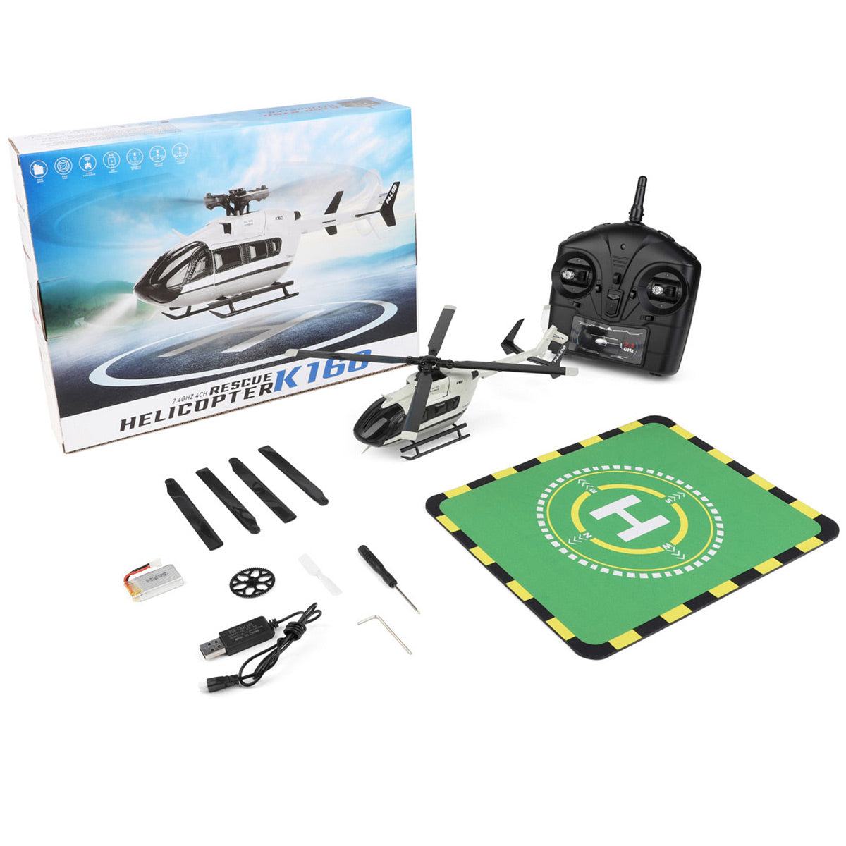 wl-k160 ec-145 160-class 2.4g 4ch 4-propeller flybarless scale rc helicopter model with adjustable left/right-hand throttle (rtf version)