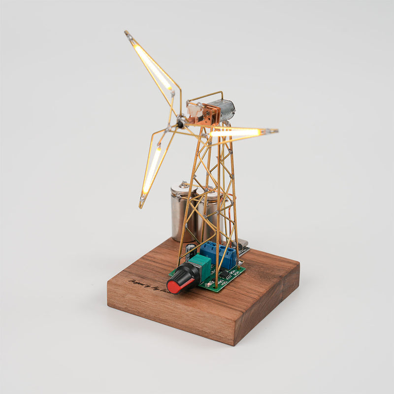 diy metal industrial-style windmill lamp model kit - rotatable creative desktop lamp