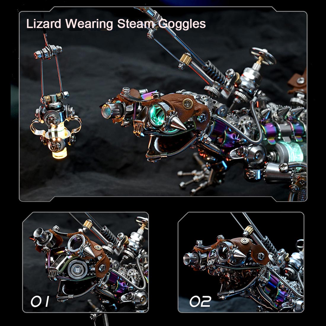 diy steampunk chameleon lizard mechanical 3d metal model kit 1000pcs difficult puzzle