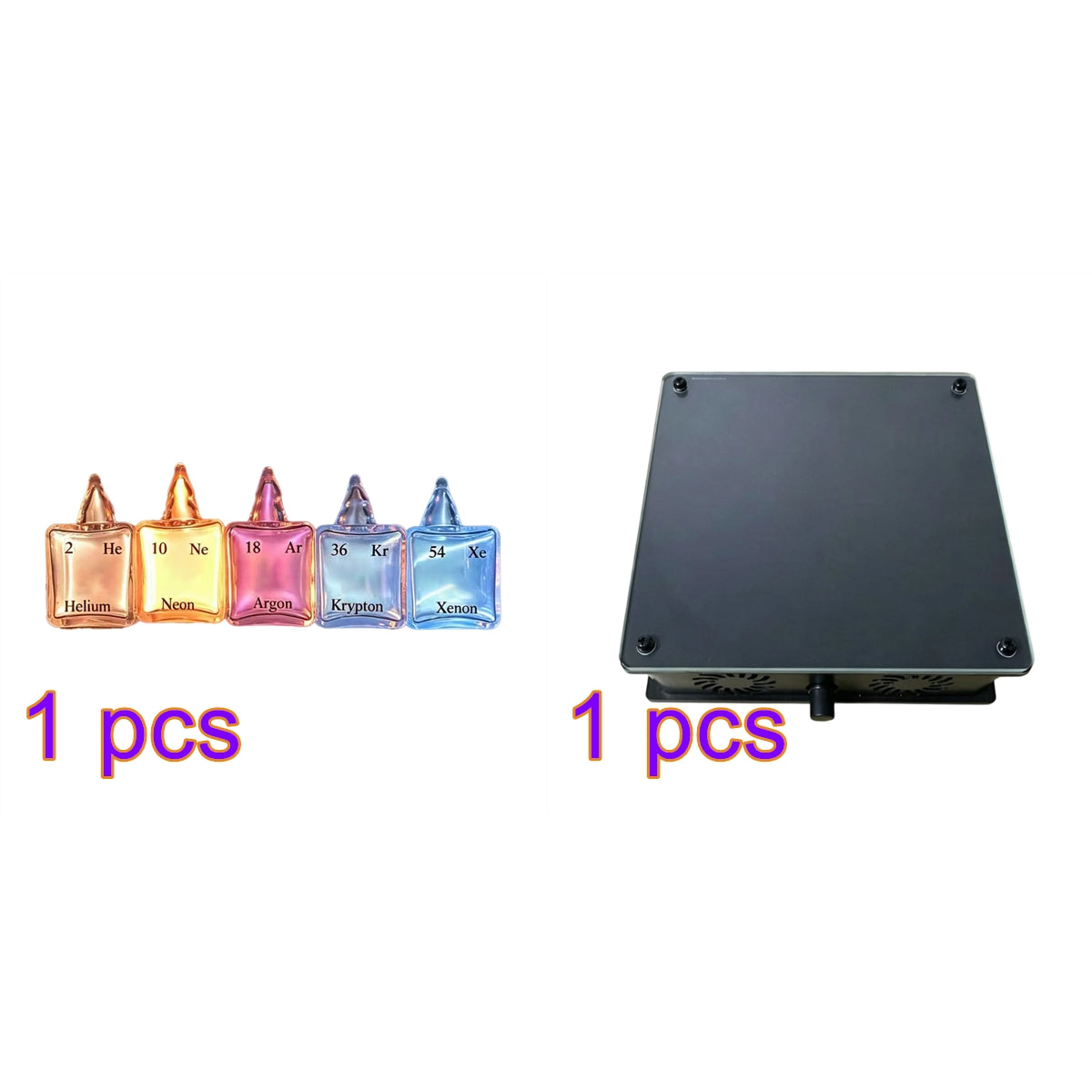 Periodic Table Inert Gas Collection Set, High Purity Noble Gas Glass Display With Base for Science Enthusiasts