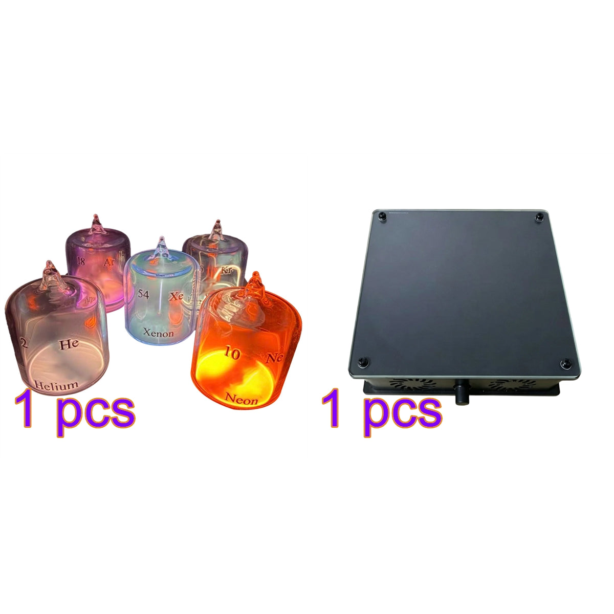Periodic Table Inert Gas Collection Set, High Purity Noble Gas Glass Display With Base for Science Enthusiasts
