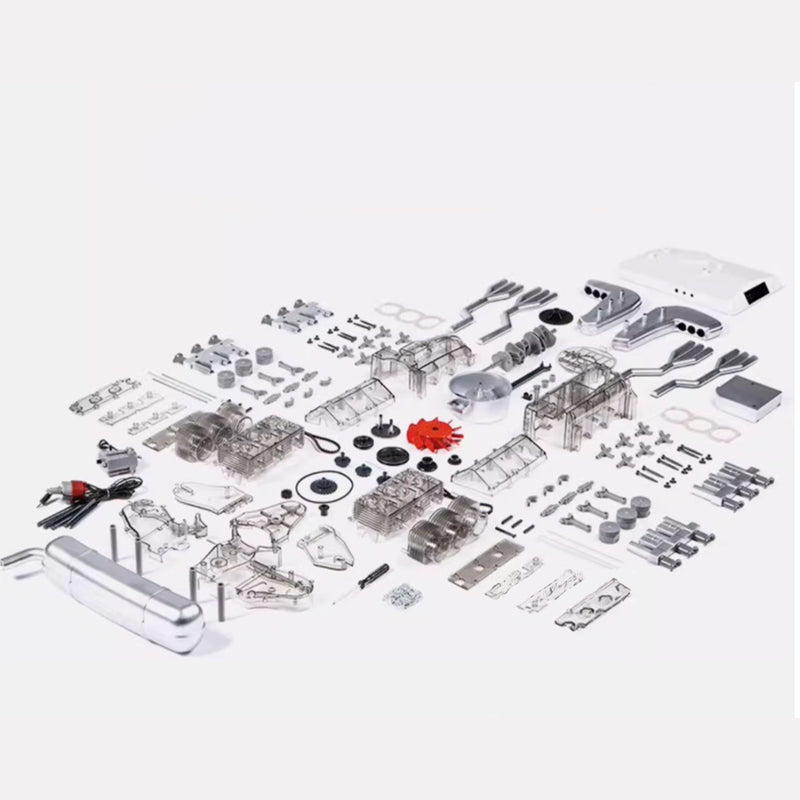 1/3 scale diy horizontal opposed 6-cylinder engine kit with operational turbocharger - electric motorized stem educational display model