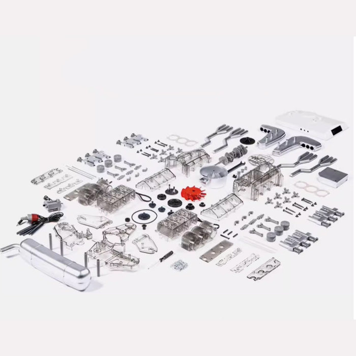 1/3 scale diy horizontal opposed 6-cylinder engine kit with operational turbocharger - electric motorized stem educational display model