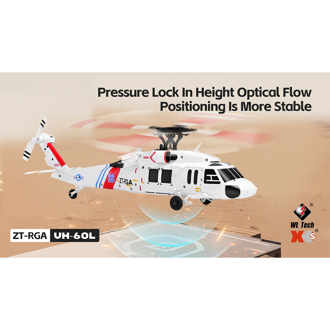 wl k270 uh-60l 2.4g 4ch 170-class 4-rotor flybarless realistic helicopter model with barometric altitude & left/right hand throttle adjustment (optical flow rtf version)