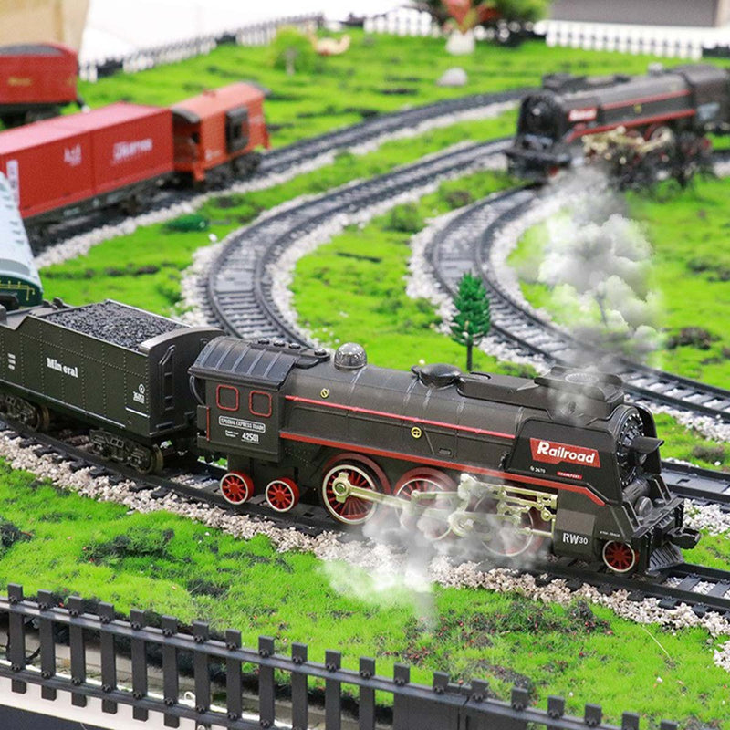 electric rc christmas train set model with carriage and long track - gift for boys and girls