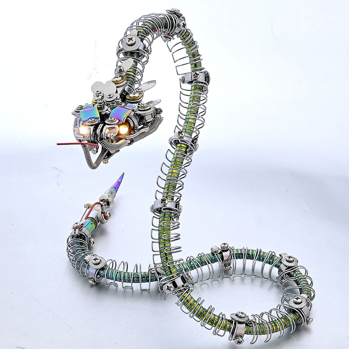 3d metal mechanical spiky blue-green snake assembly model kit