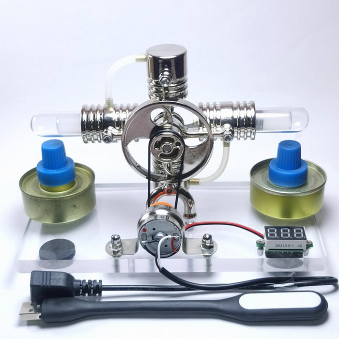 Stirling Engine Alpha Hot Air Horizontal Opposed Generator Model Science Tech Mechanical Toy
