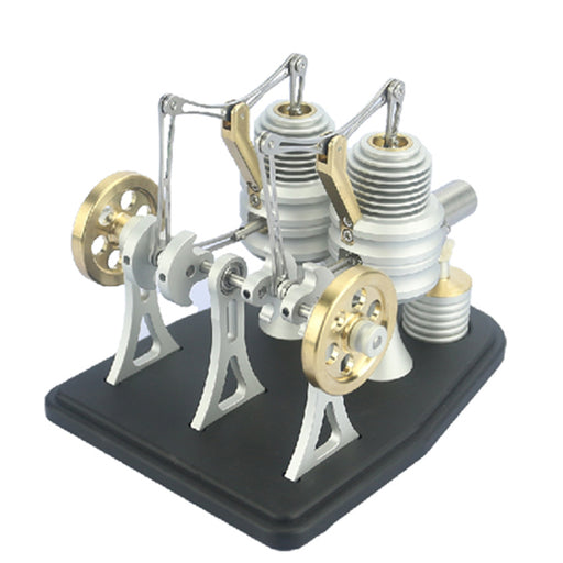 All Metal Beam Heat Engine Twin-Cylinder Stirling External Combustion Engine Gifts for Machine Enthusiasts(Kit Version)