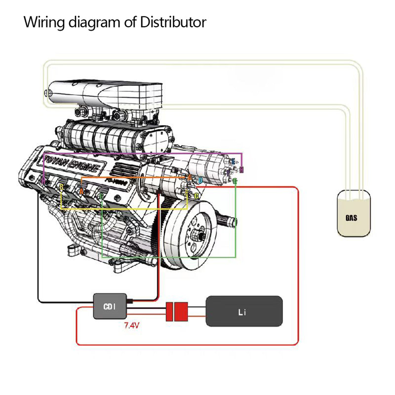 V8 Engine Distributor + Wire Set for TOYAN × HOWIN FS-V800G Engine Model - EngineDIY