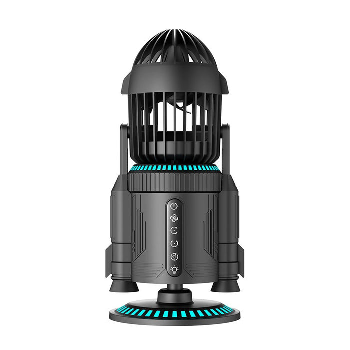 rocket-style desktop fan with dual mist spray &amp; rgb lights - ultra-quiet tech decor for office