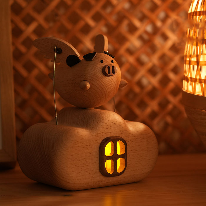 wooden illuminated flying pig dynamic model - desktop stress relief display