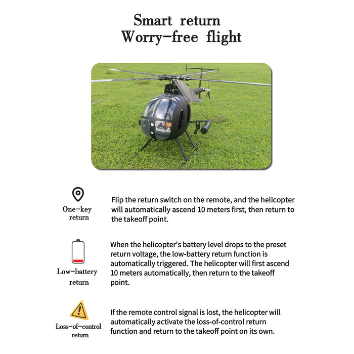 FLISHRC FL500 AH-6 Little Bird 500-Class 2.4G 6CH Scale RC Helicopter Model with L7 Flight Controller and 4-Mode Positioning GPS RTF