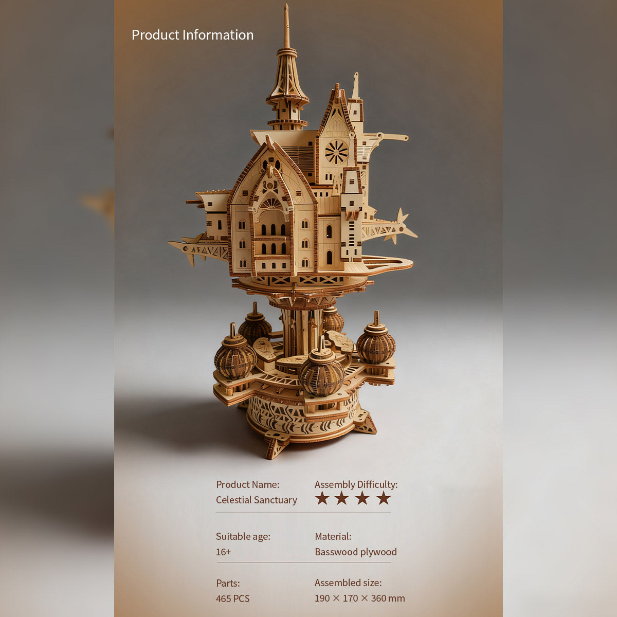 wooden diy sky sanctuary castle 3d model kit desk decor & gift