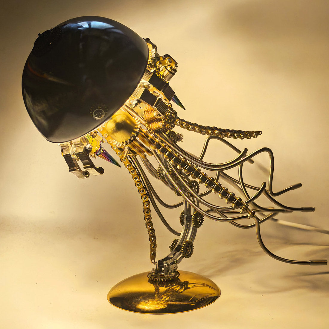 3d metal mechanical jellyfish model kit – diy steampunk assembly with usb warm light desk lamp for desktop display (800+pcs)
