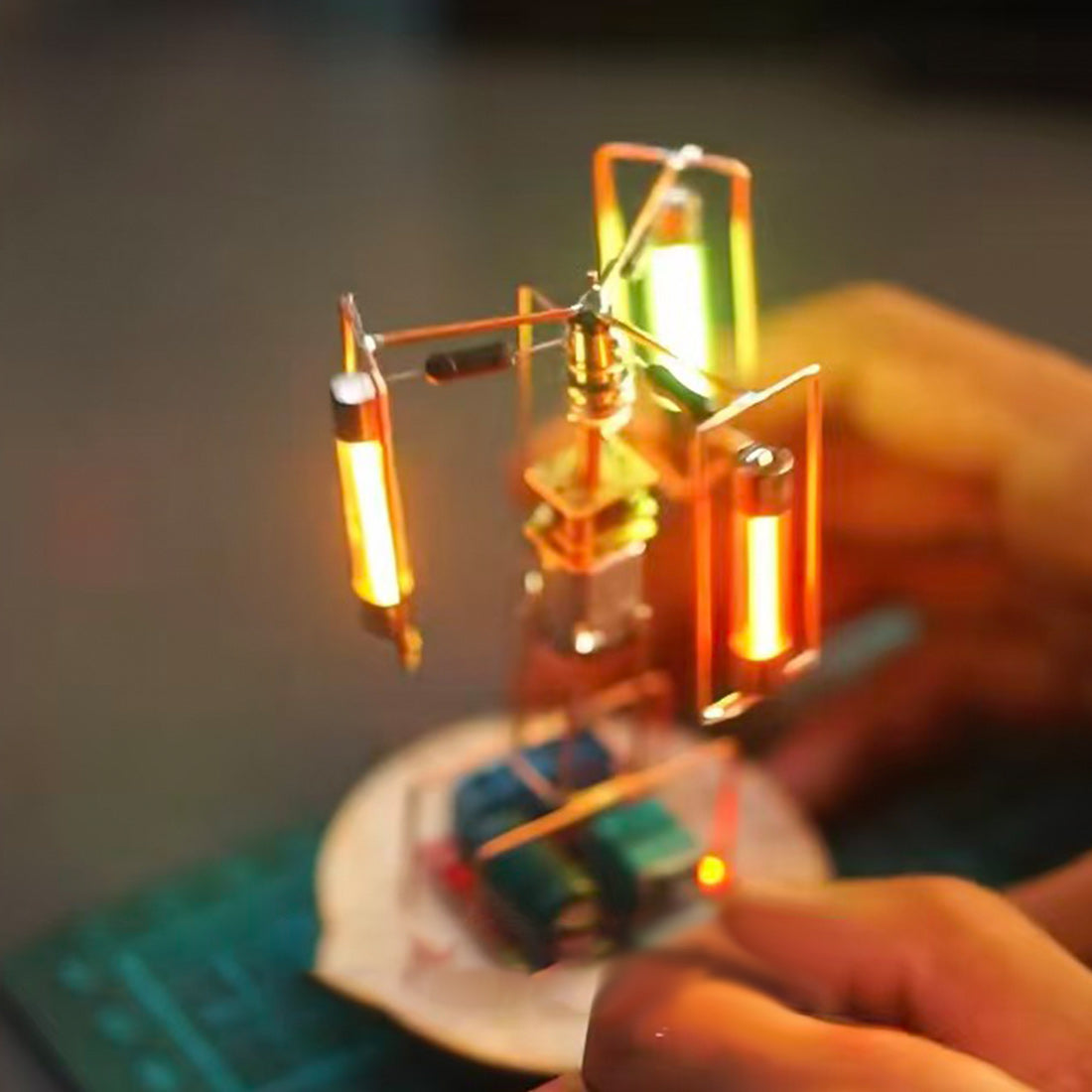 Solar Metal Wire Satellite Rotating LED Light Tower DIY Electronic Scu ...