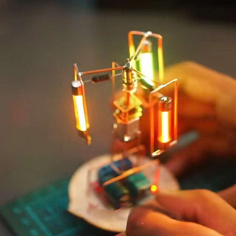 solar metal wire satellite rotating led light tower diy electronic sculpture soldering kit for home desk decor