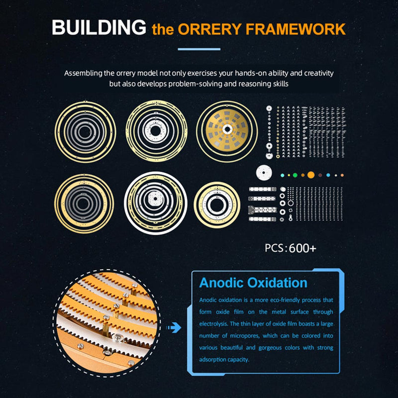 TECHING Metal DIY Mechanical Solar System Model Kit Dynamic Orbital Desk Ornament - 600+PCS - EngineDIY