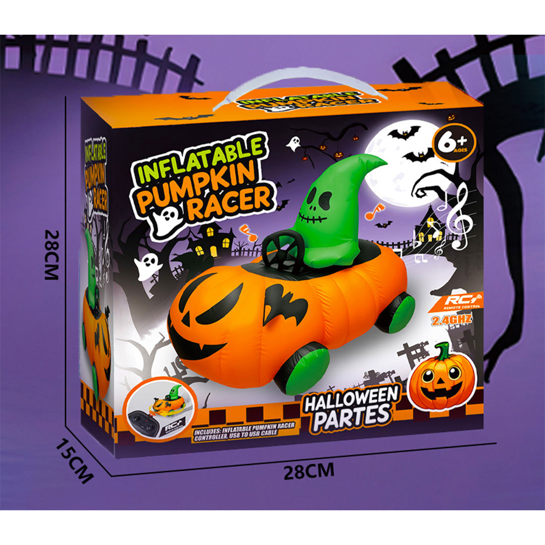 2.4G inflatable pumpkin rc car with one-key inflation & deflation, dual-speed modes halloween gift