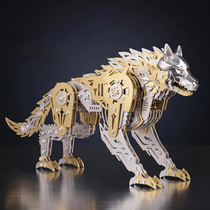3d metal puzzle mechanical wolf kit-steampunk creature model with movable joints,desktop display collectible mechanical figure