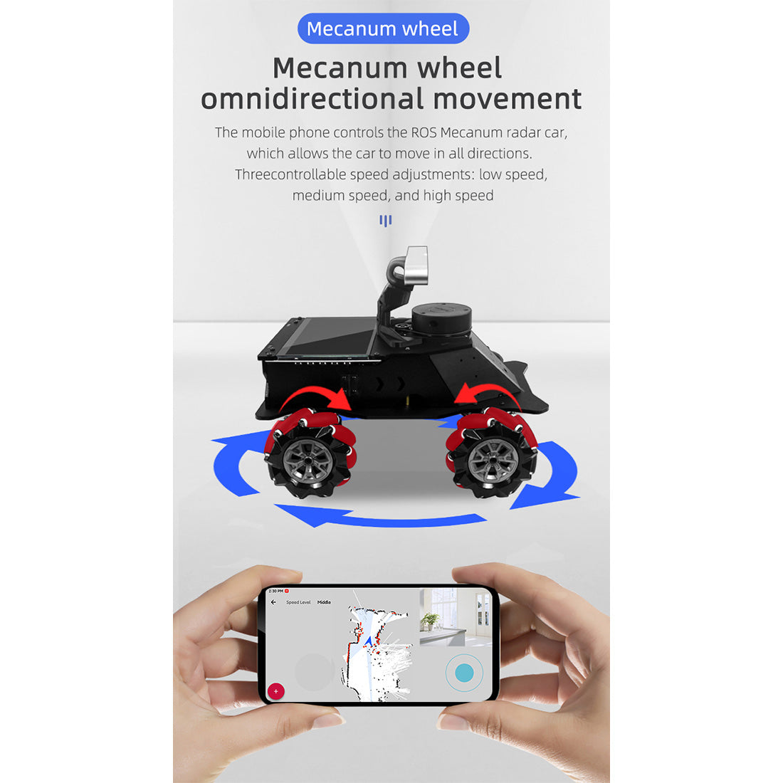 ros mecanum wheel intelligent robot car with lidar, mapping navigation & depth camera