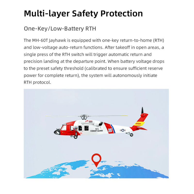 FLYWING MH-60T 2.4G 6CH 470-Class Quick-Release 4-Rotor Scale RC Military Helicopter Model with ACE Flight Controller, GPS Positioning & Left/Right-Hand Control - EngineDIY