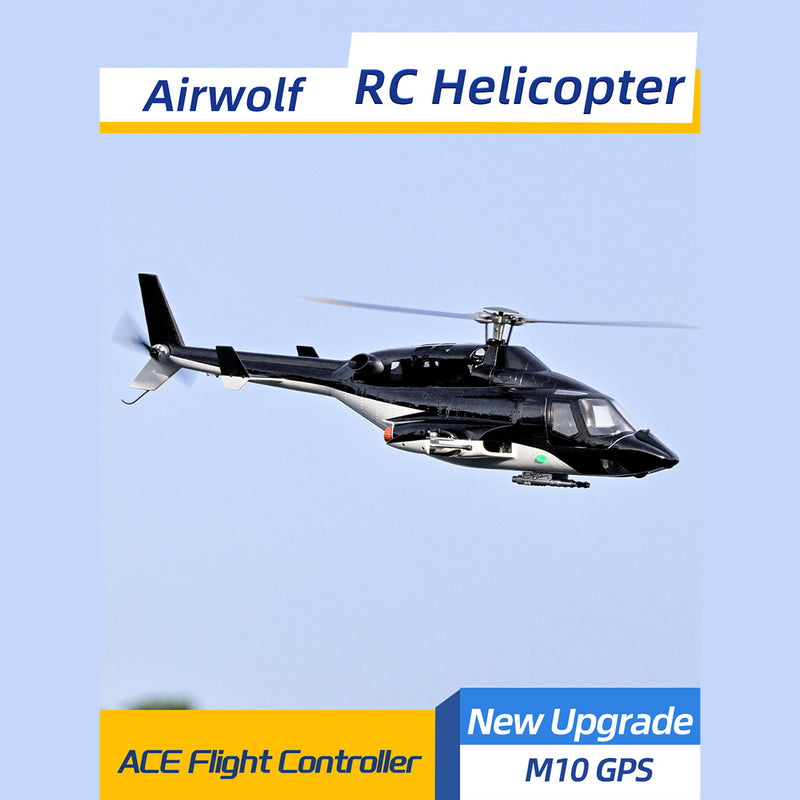 flywing bell 222 airwolf 2.4g 6ch 470-class rc military helicopter model with retractable landing gear, ace flight controller, gps positioning & m1 and m2 stick-mode (rtf)
