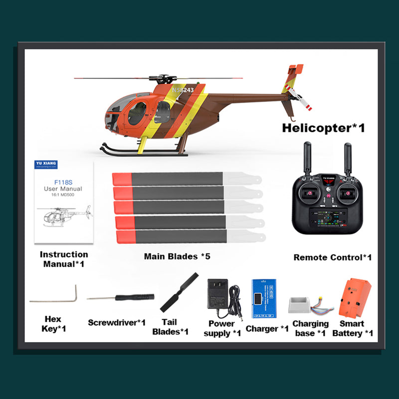 yu xiang f118s mh-6 1/16 scale 250-class little bird fpv rc military helicopter with 5-blade flybarless 6g/3d rtf