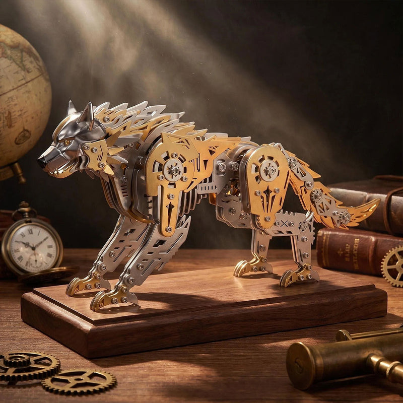 3D Metal Puzzle Mechanical Wolf Kit-Steampunk Creature Model with Movable Joints, Desktop Display Collectible Mechanical Figure - EngineDIY