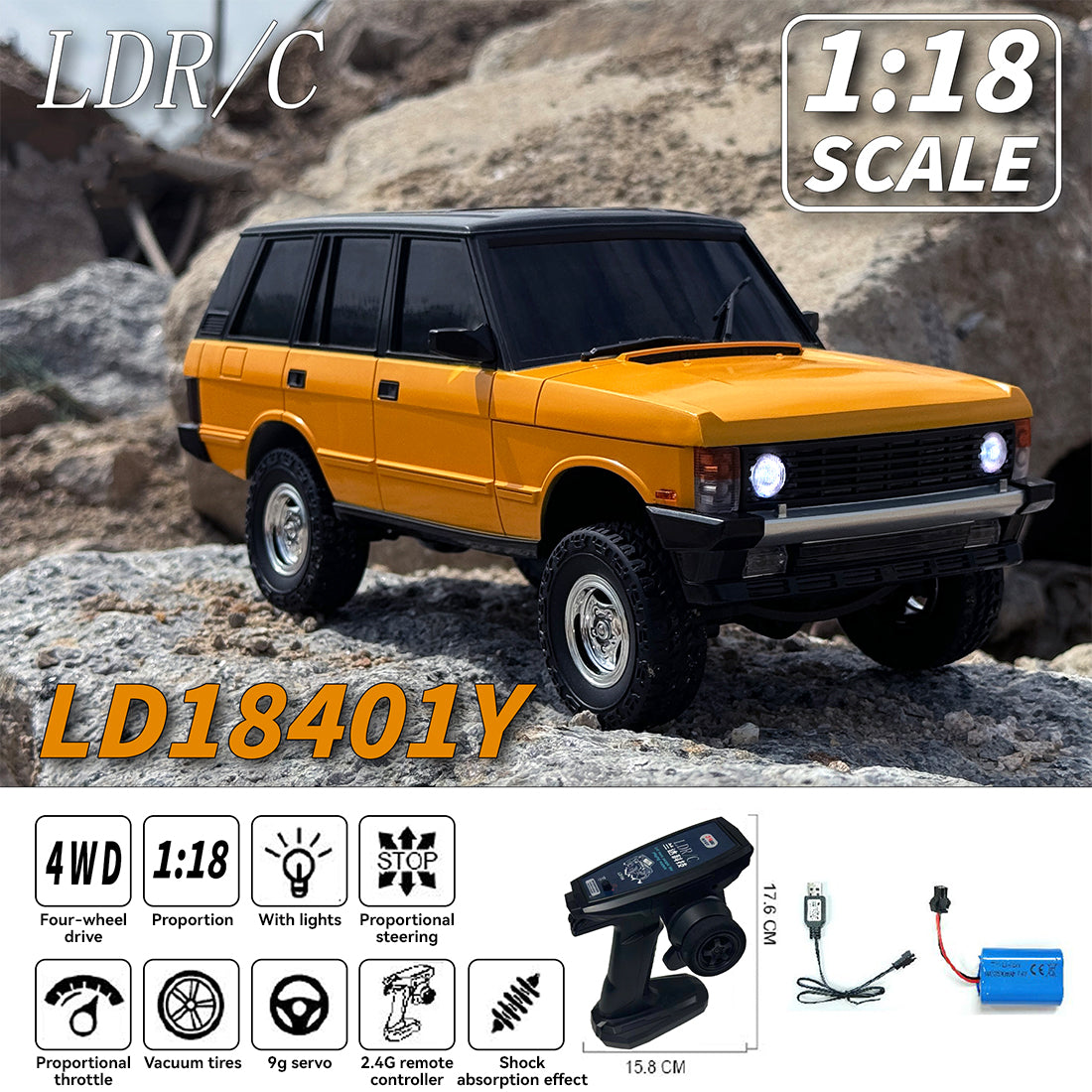 1/18 scale 2.4g 3ch 4wd off-road rc car model with flip-up headlights