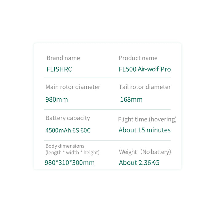 FLISHRC Airwolf Pro FL500 500-Class 6CH Scale RC Helicopter with L7 Flight Controller & 4-Mode GPS, 2.4GHz RTF