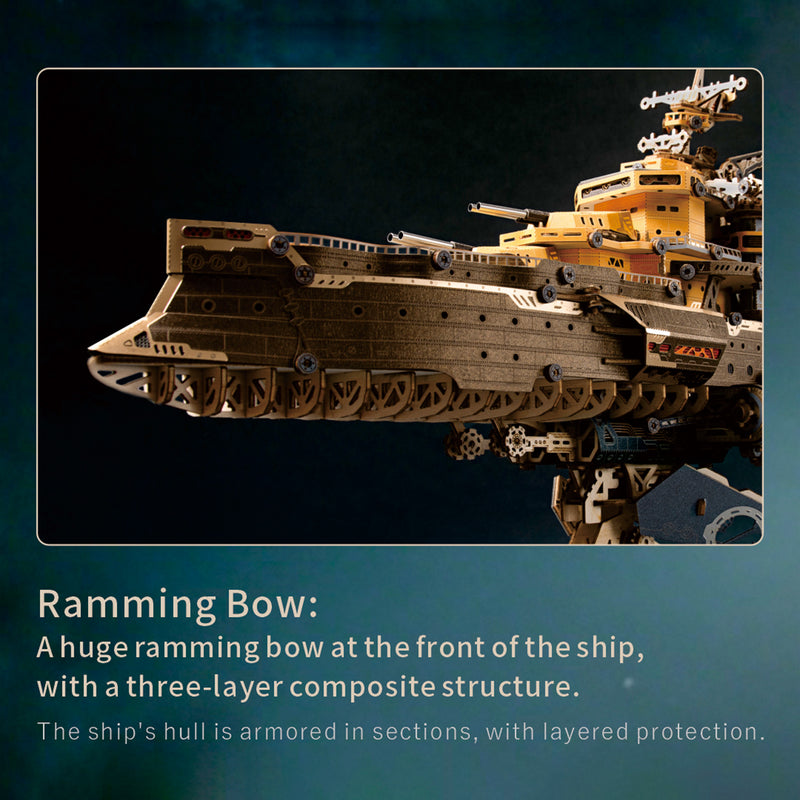 3d wooden mechanical space battleship model kit, vintage industrial style collectible display (912pcs)