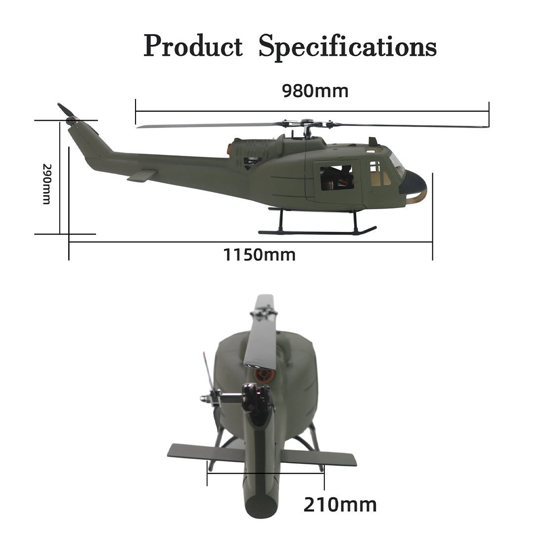 flishrc fl500 uh-1 huey 500-class 2.4g 6ch scale rc helicopter with l7 flight controller & 4-mode gps positioning